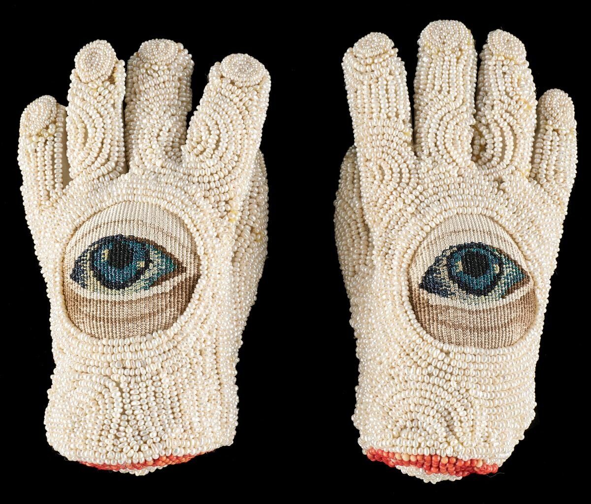 Hands of the Oracle. Artist: Jon Eric Riis (American, born 1945) @jonericriis . Date: 1999. Medium: Silk and metallic yarns with freshwater pearls and coral beads; tapestry weave; approx. 26 x 13 cm each. Collection: The Textile Museum, Washington DC, from the collection of