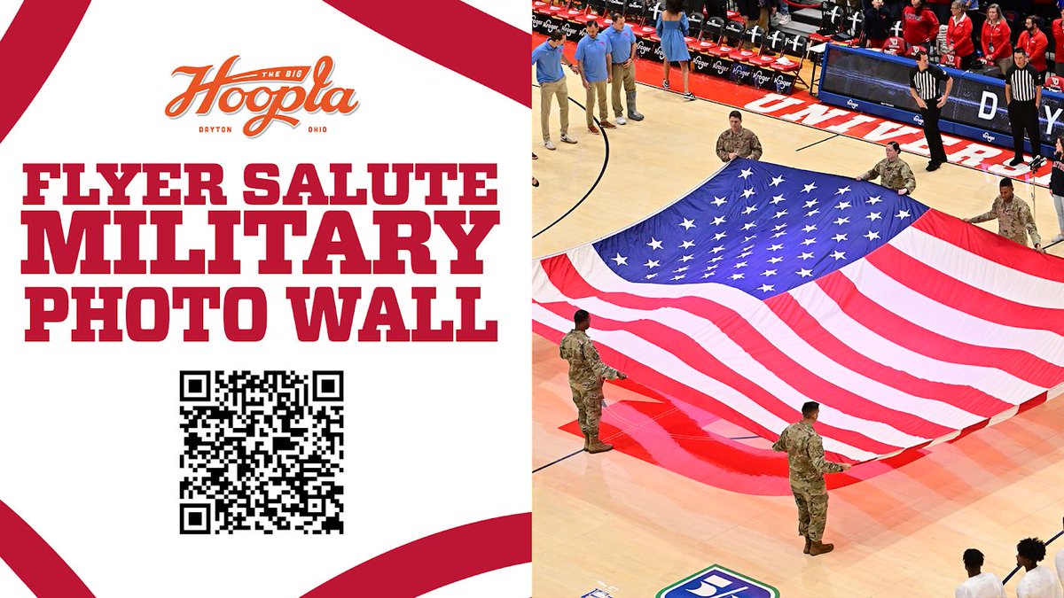 Help The Big Hoopla and UD Flyers celebrate local military service members and veterans! Simply upload a photo and they will be displayed at Flyer football games, volleyball matches, and regular season basketball games.

Click the link or scan the QR code: buff.ly/9yVPOFi