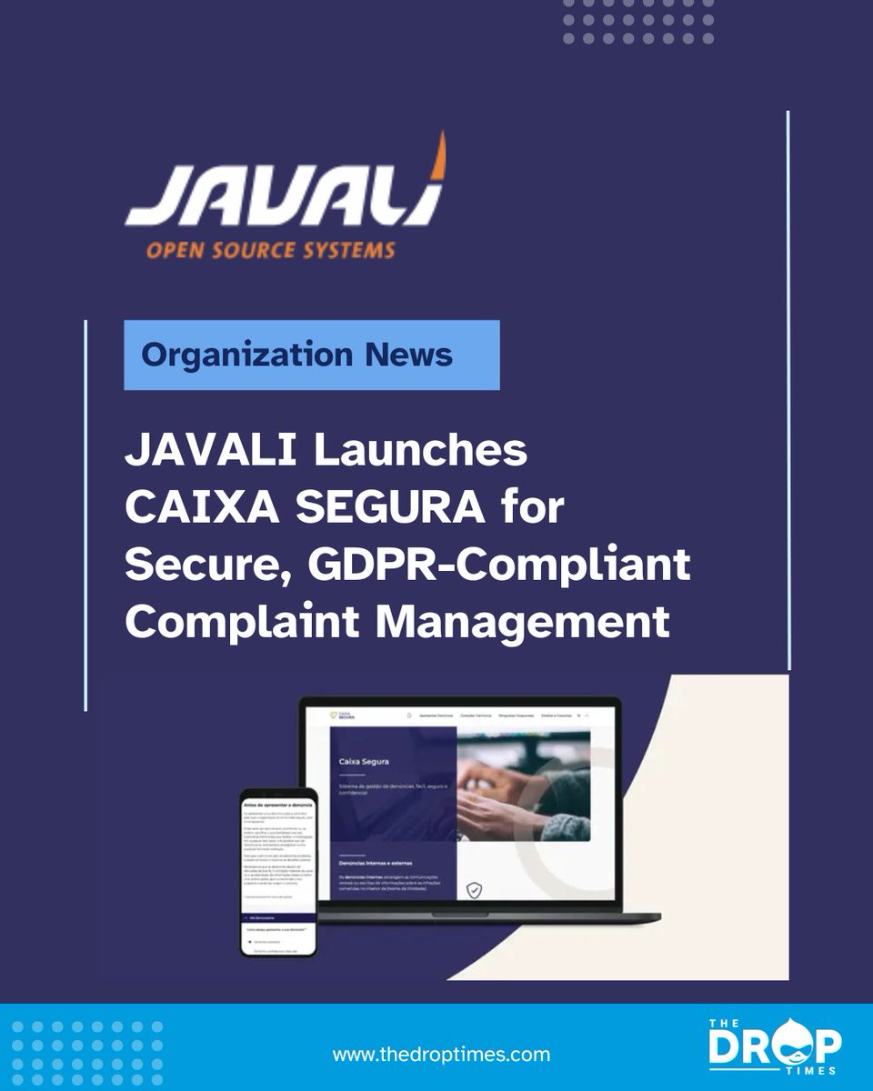 thedroptimes's tweet image. 🔐 CAIXA SEGURA: New secure complaint system from JAVALI, built with Drupal 11.

GDPR-ready, encrypted, accessible. SaaS + on-prem.

Details 👉 bit.ly/48l1Ftl 

#Drupal #GDPR #WCAG #OpenSource