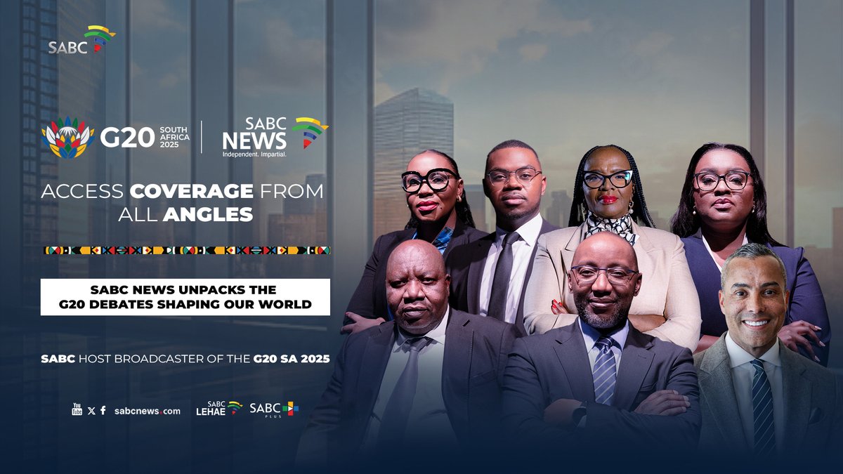 SABCPortal's tweet photo. SABC is the Official Host Broadcaster for the Historic G20 Summit (Nov 22-23, JHB)! 🇿🇦🌍
First time on African soil.

Providing news feed to G20 members & 50+ nations.

Coverage in ALL 12 official languages.

Watch 24/7: SABC News pop-up channel on SABC+

For more, read here: https://t.co/TS2g6yvrJ4

#G20Summit #G20SA
#SABCHostBroadcaster #SouthAfrica #SABC