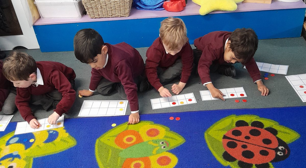 ReceptionBh's tweet image. We used out ten frames and counters to practise adding on 1 more. We have some expert mathematicians in Reception!!! @busheyheathjm @msmcclureBH #busheyheathmaths