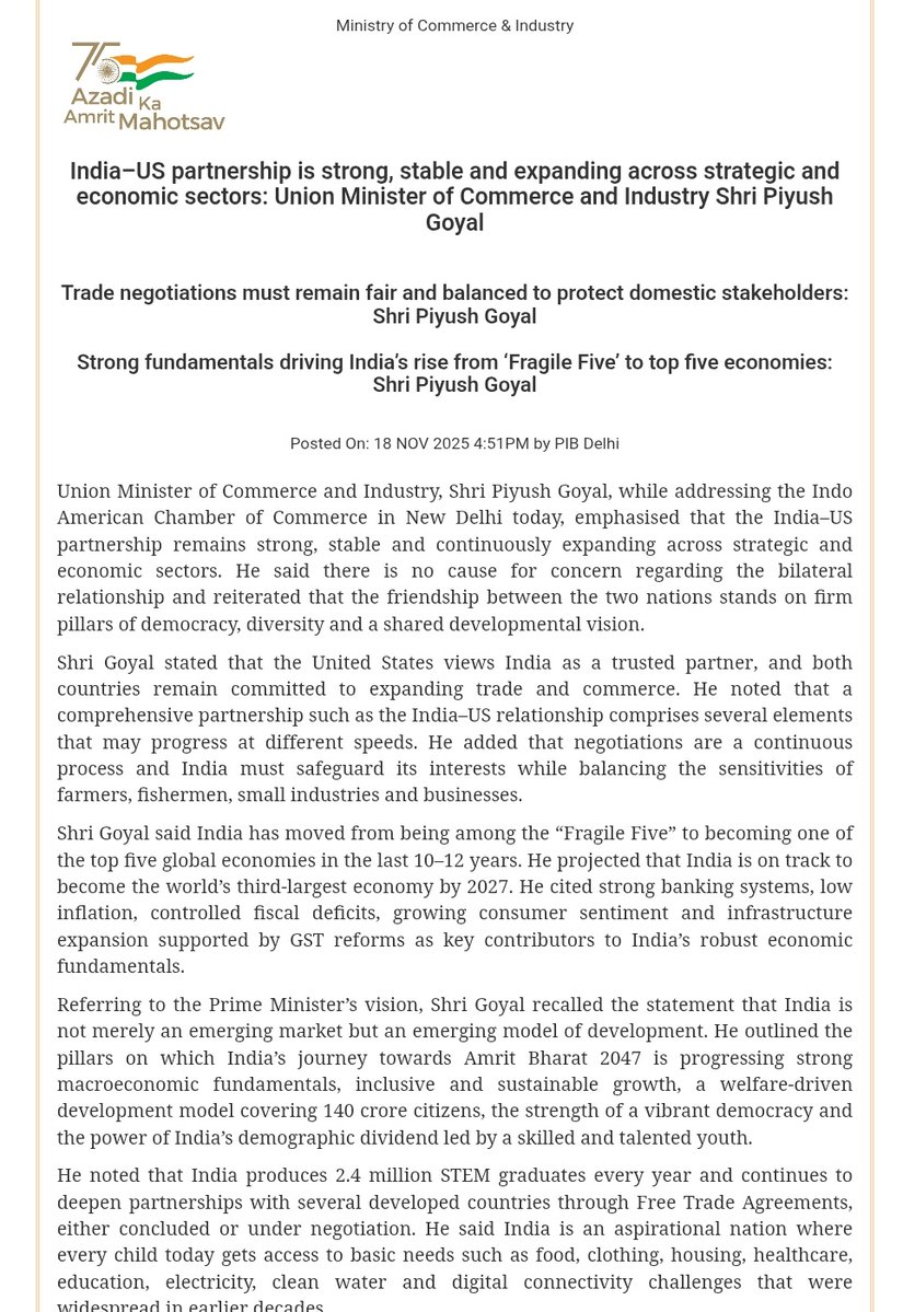 sidhant's tweet image. Indian Trade Minister Goyal says, &quot;there is no cause for concern regarding&quot; India, US bilateral relationship .