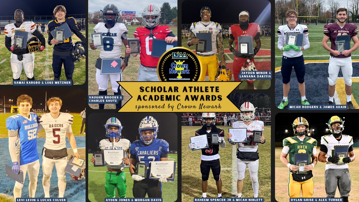 DIAA_Delaware's tweet photo. 🏆✨ Congratulations to our Football and Unified Flag Football DIAA Scholar Athlete Award Winners! ✨🏆

Presented by Crown Newark, the DIAA Scholar Athlete Award celebrates those who balance academics and athletics at a championship level.

#DIAA #EducationThroughAthletics #ScholarAthlete