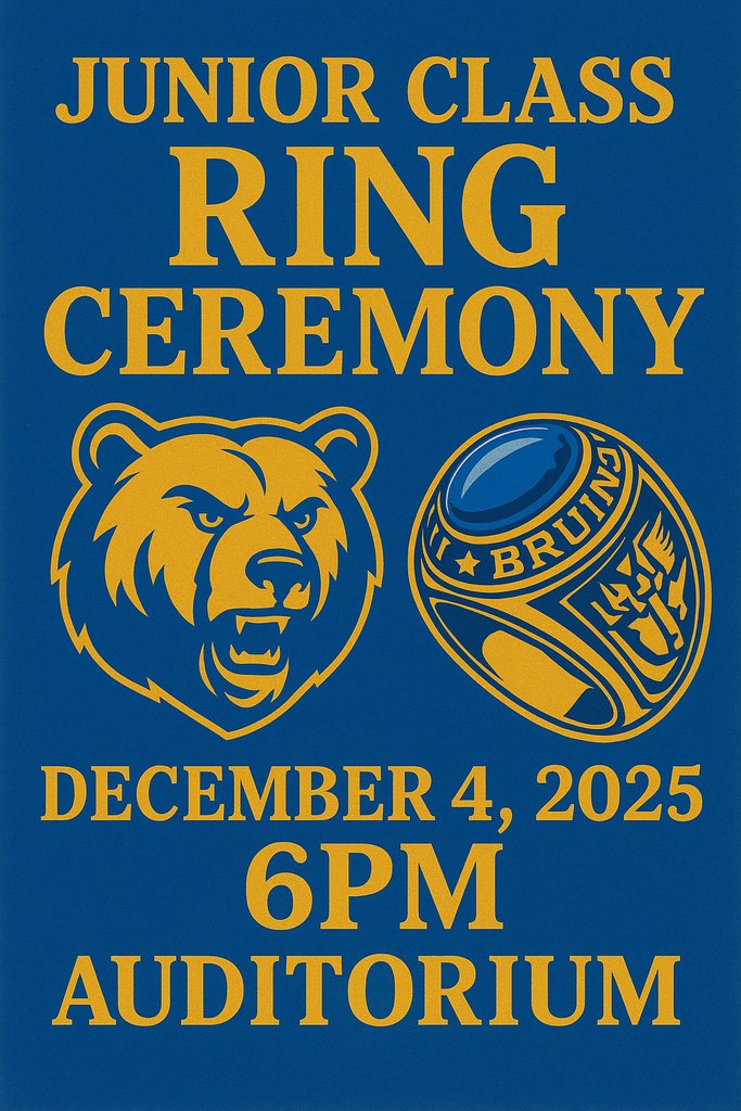 Attention Juniors! The Junior Class Ring Ceremony will be on Thursday December 4th at 6:00 PM in the auditorium.