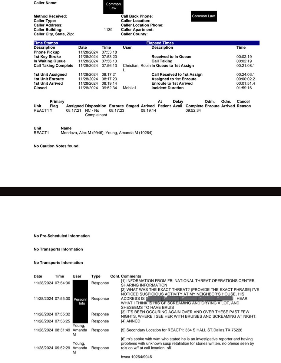 stevanzetti's tweet image. Last Thanksgiving, two Dallas Police officers knocked on my door, citing a tip from the FBI national threat operations center that I was beating my girlfriend. Today, I obtained a file from the FBI via FOIA that states the FBI has no record of receiving such a tip.