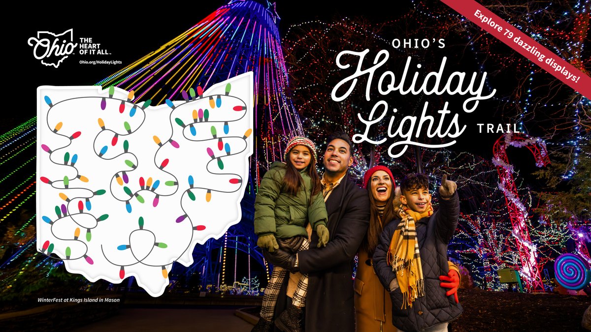 OHHeartofitAll's tweet image. Communities across Ohio are glowing a little brighter this season as TourismOhio unveils the 2025 Ohio Holiday Lights Trail featuring 79 spectacular light displays stretching from small-town downtowns to major attractions. 
Read More 🎄✨: bit.ly/3M7dLO0
#HolidaysinOhio