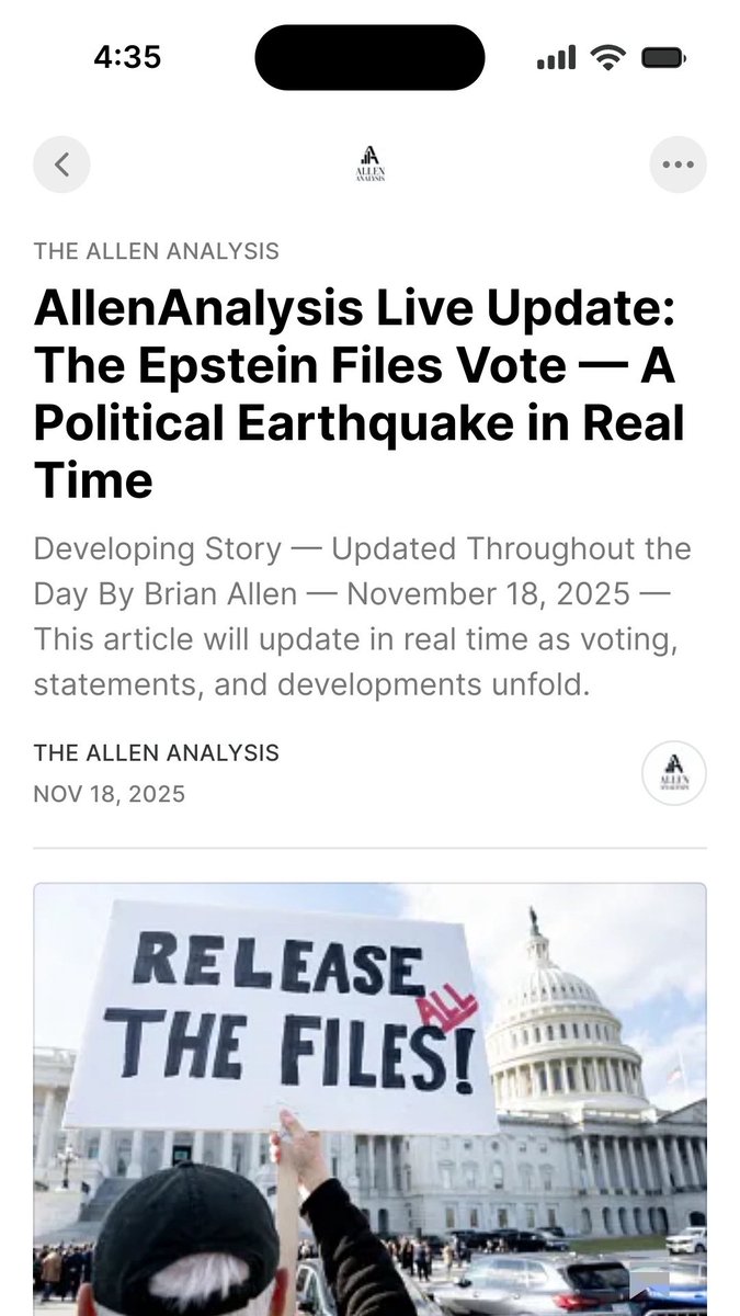 🚨 LIVE UPDATE: The Epstein files vote is turning into a political earthquake, statements, leaks, and backroom maneuvers are breaking by the hour.

I’m updating everything in real time on Substack.

And trust me… the next shoe hasn’t dropped yet.

Read before it does: