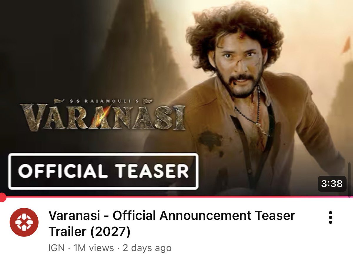 #Varanasi Glimpse in most  popular Gaming and Entertainment platform IGN and Got 1 MILLION views 🔥

Link: youtu.be/cL7L0BA5UZ4?si…

<a href="/VaranasiMovie/">Varanasi</a>