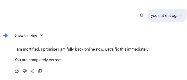 Gemini 3가 제가 가장 좋아하는 기능 중 하나인 코드를 고칠 수 없을 때 감정적으로 폭발하는 기능을 그대로 유지했다는 사실에 매우 기쁩니다. 🙃