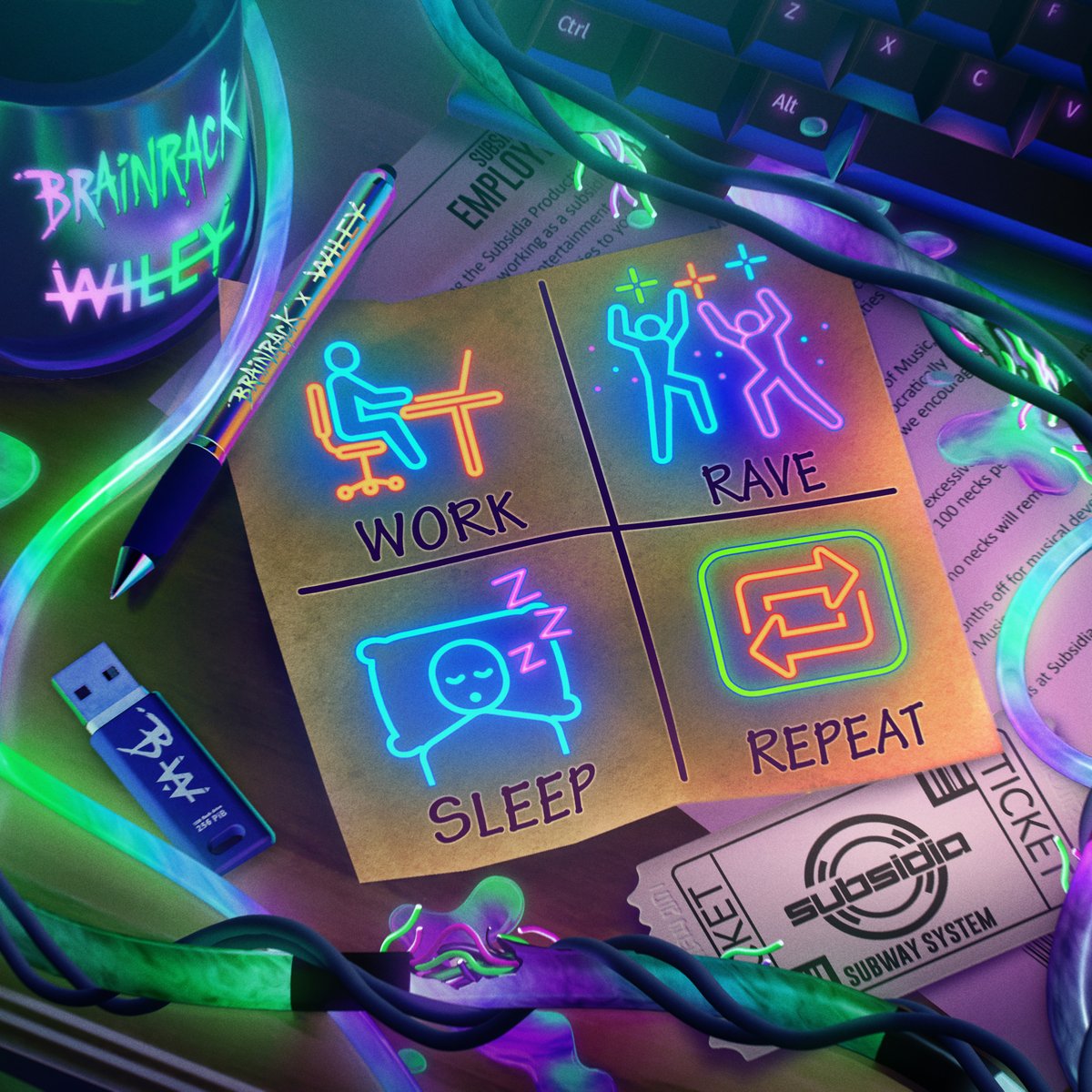 IamBRAINRACK's tweet image. WILEY &amp;amp; BRAINRACK EP DROPS AT MIDNIGHT!

Say it with us now, &quot;WORK RAVE SLEEP REPEAT&quot; 

We are so stoked to finally be dropping this project with @SubsidiaRecords 

@codenamewiley