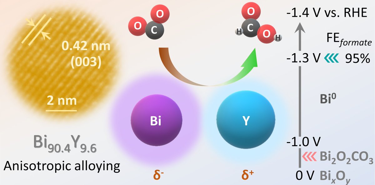 Anisotropic Yttrium alloying in Bismuth lattice creates active (00z) facets, driving CO2 to HCOOH conversion with &gt;90% efficiency <a href="/ACSCatalysis/">ACS Catalysis</a> 
Led by <a href="/mamonichem/">Mamoni Maji</a> with <a href="/Surajit_0108/">Surajit Mondal</a> 
Theory by Krishna, Ankita &amp; Prof <a href="/dibyajyoti1988/">Dibyajyoti</a>
pubs.acs.org/doi/10.1021/ac… 
<a href="/dcsiiserkol/">Department of Chemical Sciences IISER Kolkata</a> <a href="/iiserkol/">IISER Kolkata</a>