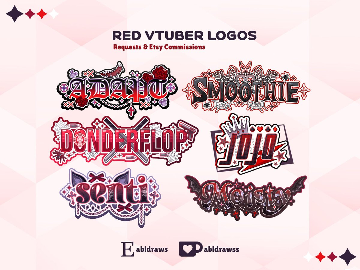 abldraws's tweet photo. Gathered all the black and red logo’s I’ve done so far! ❤️🖤
Thank you again for all the support on my logo’s i’m so glad you enjoy them!!
#VTuberLogo #StreamingLogo https://t.co/85Vv5JNtaP
