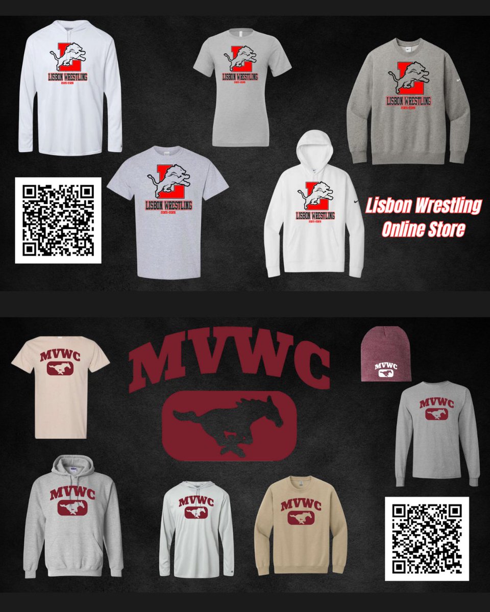 Wrestling season is upon us!

We have two online wrestling stores currently open.
Scan the QR code or visit barnyardscreenprinting.com to order your Lisbon or MVWC wrestling gear.

<a href="/LisbonWrestling/">Lisbon Wrestling</a> 
<a href="/MV_Wrestling/">Mt. Vernon Wrestling</a> 
<a href="/MV_GirlsWrestle/">Mt. Vernon Girls Wrestling</a>