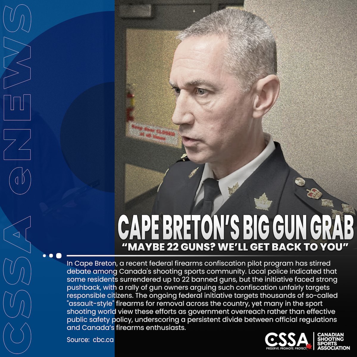 CSSA_CILA's tweet image. Only 22 firearms seized in the Cape Breton pilot, according to local police. And yet, this federal confiscation program is being touted as a major step for public safety? All it’s accomplishing is alienating and punishing responsible gun owners—folks who’ve followed every rule,…