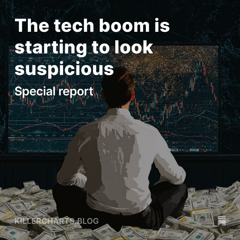 Saying the tech boom is starting to look suspicious is probably the biggest understatement I’ve made in 2025.   killercharts.blog/p/the-tech-boo…