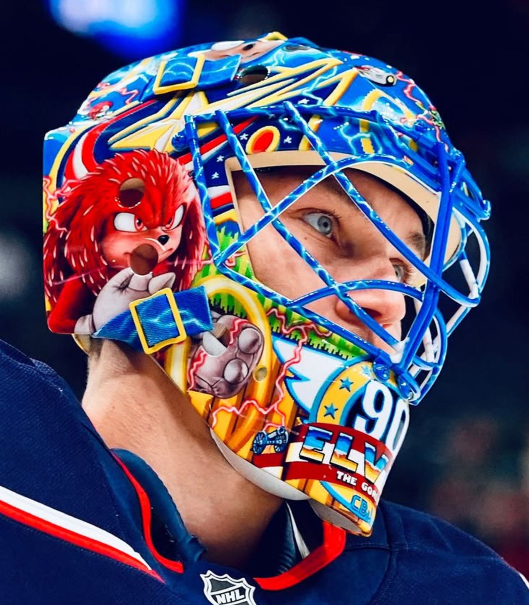 Dexerto's tweet image. NHL goalie Elvis Merzļikins has debuted a Sonic the Hedgehog themed mask

He chose the design because his son is a huge fan of the character