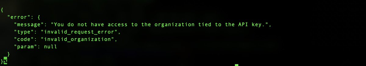 code_typist's tweet image. Our @OpenAI keys literally just stopped working out of the blue with this error and there hasn&apos;t been any change from our end. Is anyone else seeing this?