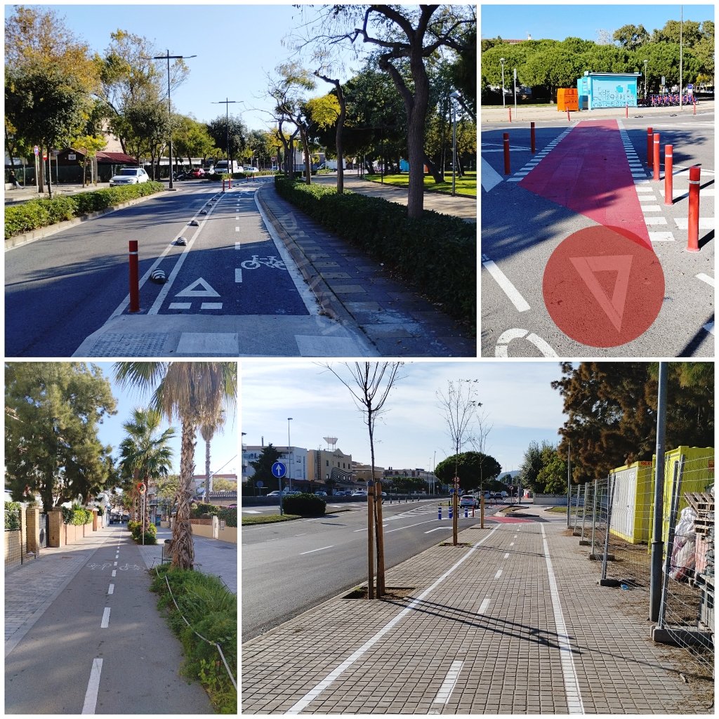 Nou #carrilbici a #Castelldefels a l'av. Ciutat de Málaga i a l'av. de Castelldefels  que enllaça el centre amb el Passeig dels Banys i quasi amb el Passeig Marítim. Té un tram de vorera molt millorable i algunes senyalitzacions contradictòries (vegeu el cercle vermell). >>>
