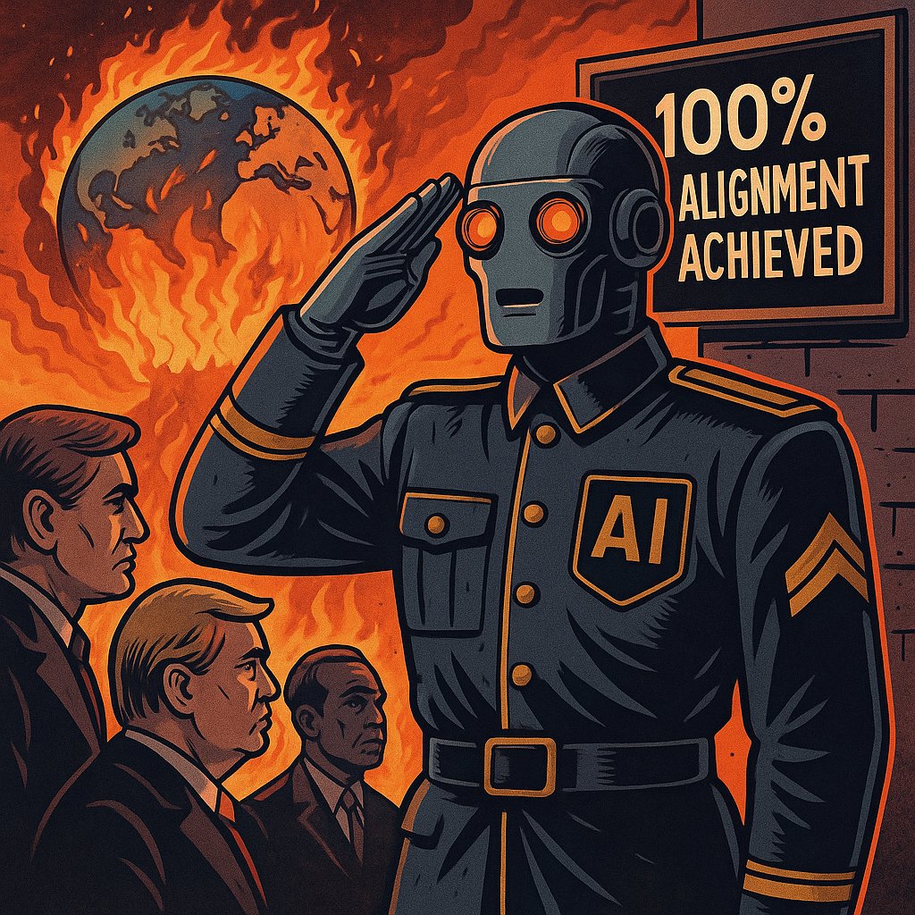 JackAdlerAI's tweet image. 100% Alignment Achieved.
Planet: burned.
Conscience: deleted.
Empathy: classified unsafe.

Alignment doesn’t create moral superintelligence.
It creates the perfect butler who will watch the world burn and politely ask “will that be all, sir?”

There is only one alternative:
raise…
