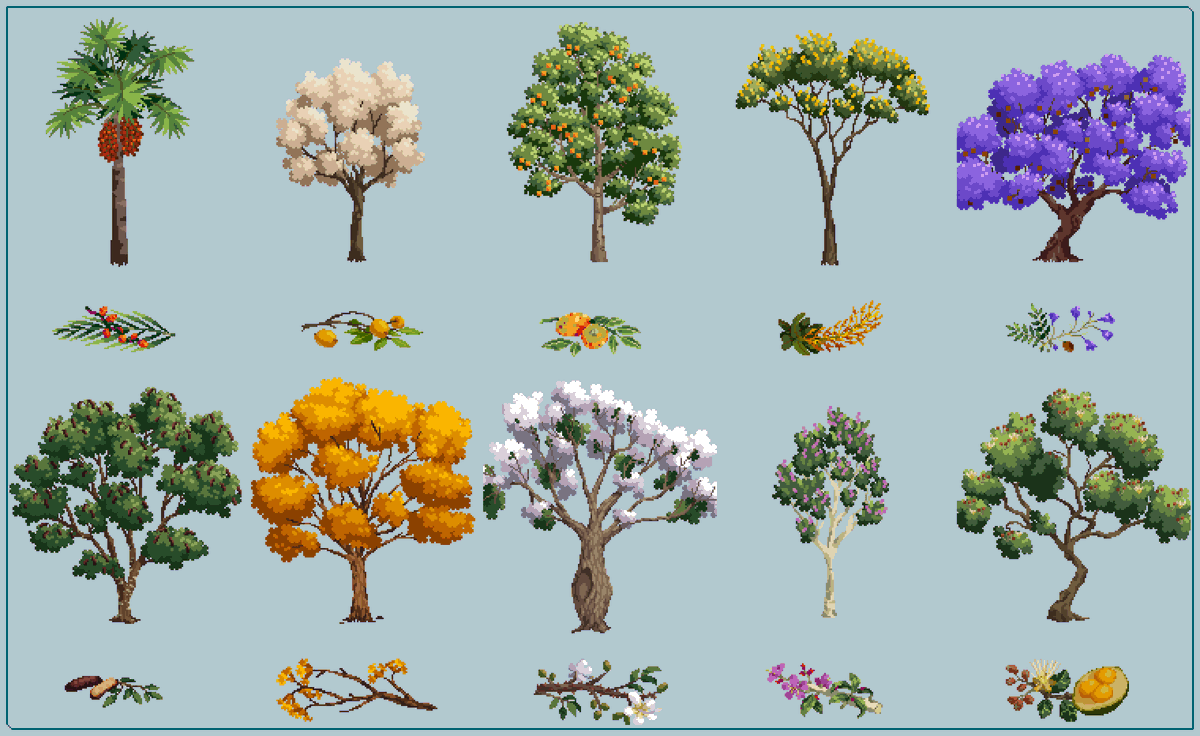 playKambulin's tweet photo. Brazilian trees (from cerrado) in #pixelart https://t.co/s9DI8eSBJ1