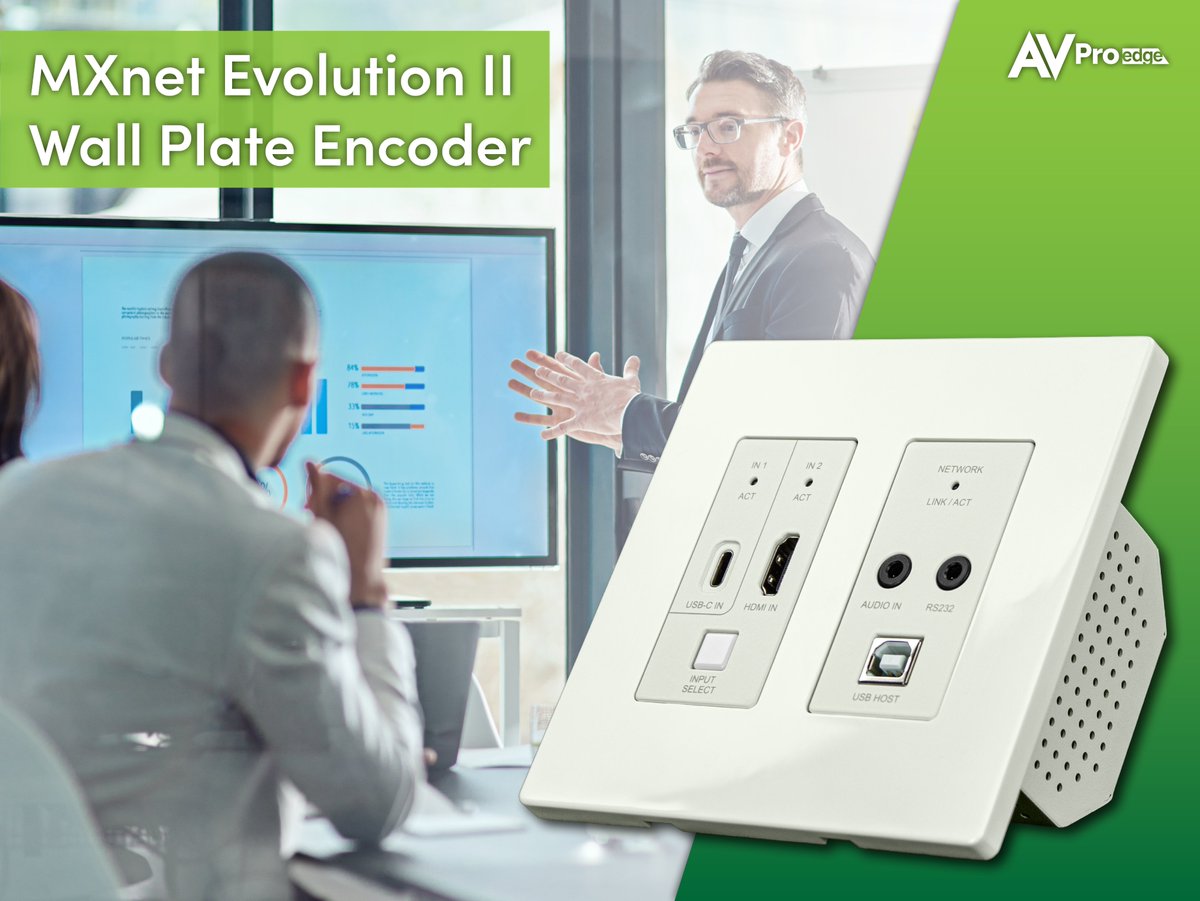 AVProEdge's tweet image. Enhance your AV installations with the MXnet Evolution II Wall Plate Encoder.

Featuring auto-switching HDMI and USB-C inputs and a sleek Decora form factor, it fits standard 2-gang back boxes and works seamlessly with existing wall plates.

Discover more: avproglobal.com/products/ac-mx…