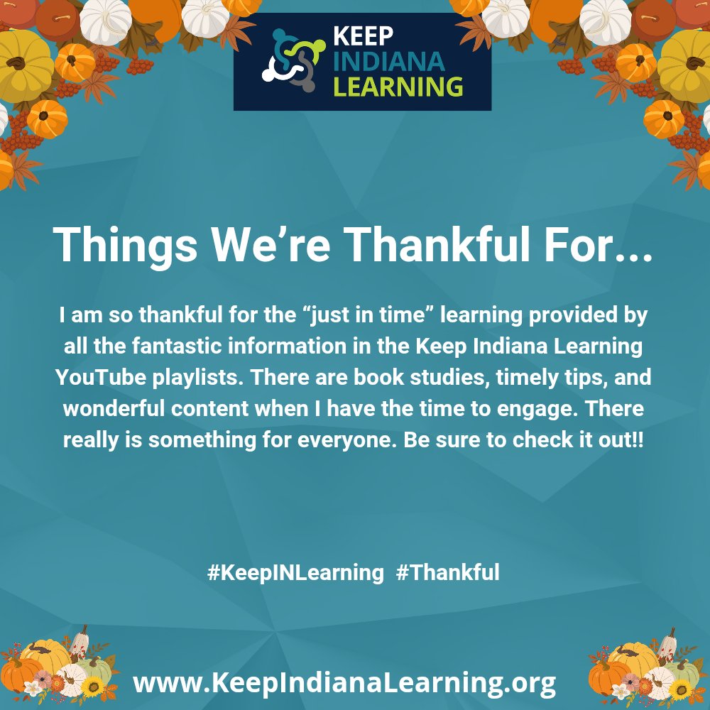 dianna_dk's tweet image. At @KeepINLearning there are so many great resources to be thankful for.  I am particularly appreciative of the YouTube playlists.  There is something for everyone.  Check them out today: youtube.com/@KeepIndianaLe…
#thankful #KeepINLearning