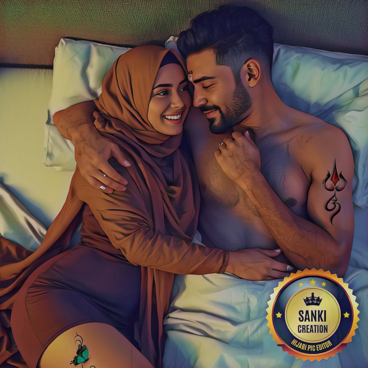 तेरी साँस मेरी इबादत है 🕉️, मेरा दिल तेरी अज़ान ☪️,
      इस पलंग पर हम दोनों ने पाया, मोहब्बत का आसमान! 🌌💑
