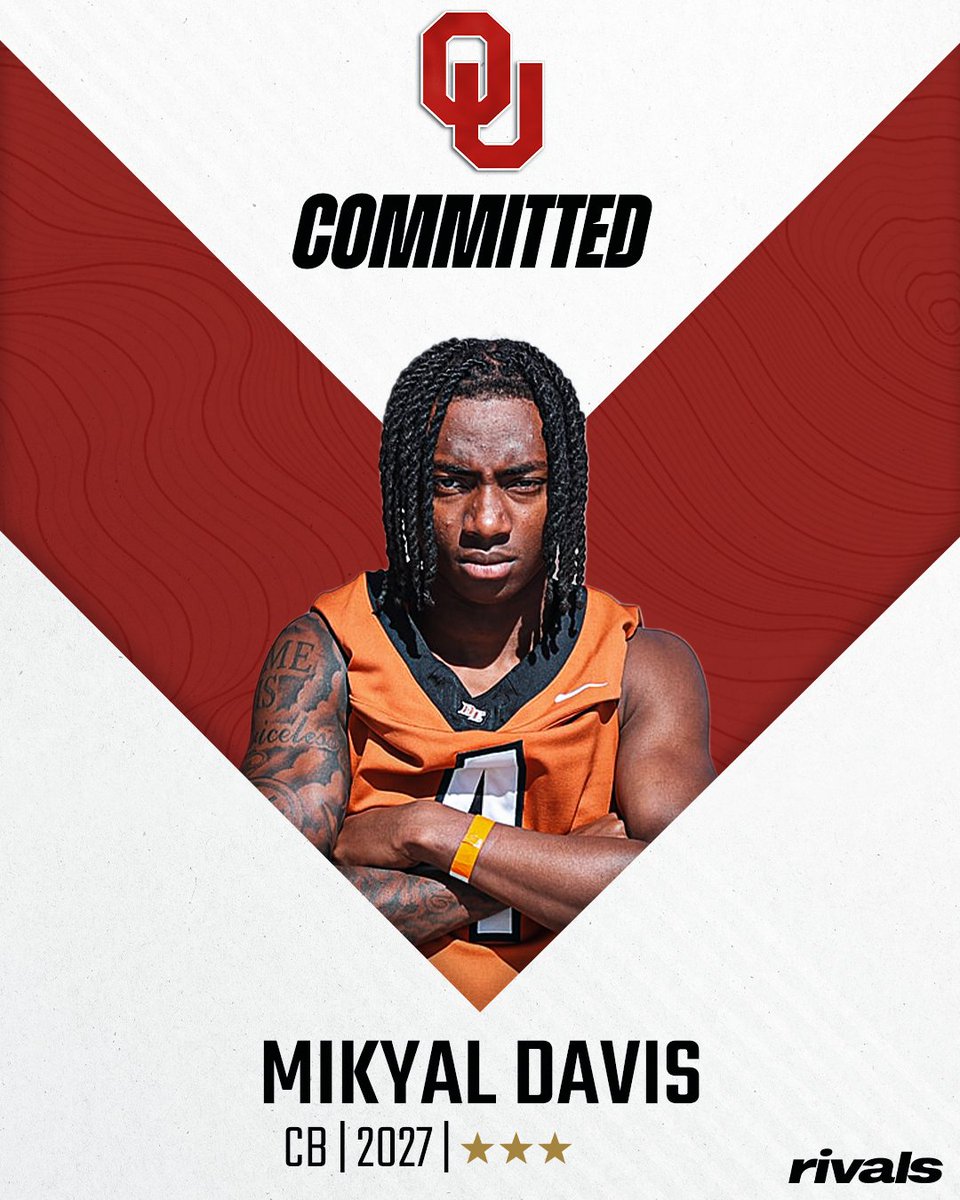 Rivals's tweet image. 🚨BREAKING🚨 2027 CB Mikyal Davis has committed to Oklahoma⭕️

Read: on3.com/rivals/news/ok…