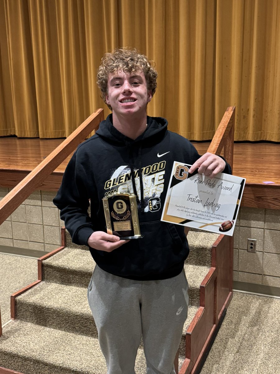 Congrats to Ram Pride Award winner Tristan Ludwig: 

“Presented to the player who has brought honor to GHS with his sportsmanship &amp; play while displaying dedication to Glenwood Football”
Tristan made huge plays on our defense this year with a cast on most of the season!

<a href="/GCHSFB/">Coach Faust</a>