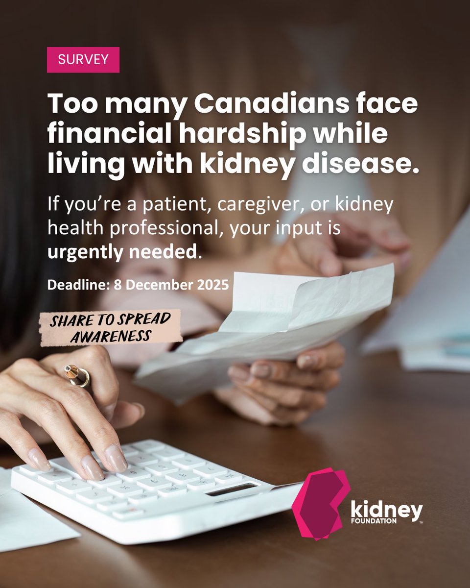 We need your input by Dec. 8 to fight for better support systems. Whether you're a patient, caregiver, or health professional, your experience can help us push for policy changes to ease the financial burdens associated with #KidneyDisease. 

Act now: bit.ly/SURV-Fina-Bur-…
