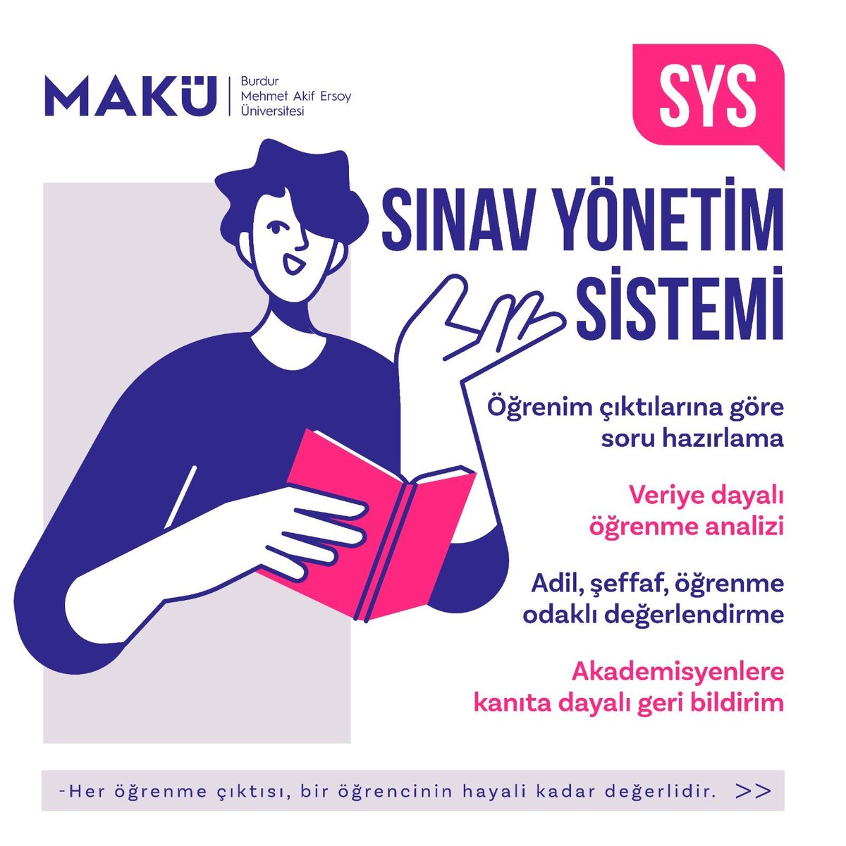 makuedutr's tweet photo. MAKÜ Sınav Yönetim Sistemi; öğrenim çıktılarıyla uyumlu sorular, veriye dayalı analiz ve adil, şeffaf bir değerlendirme süreci sunar. https://t.co/vVEbQQmWv5