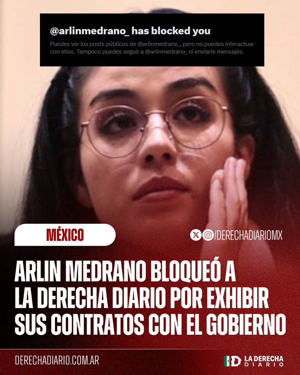 DerechaDiarioMX's tweet image. 🇲🇽 | LA HICIMOS LLORAR DEMASIADO: La bizca del Bienestar, Arlin Medrano, bloqueó a La Derecha Diario, luego de que este medio revelara los contratos por casi medio millón de pesos que recibe del narcogobierno.