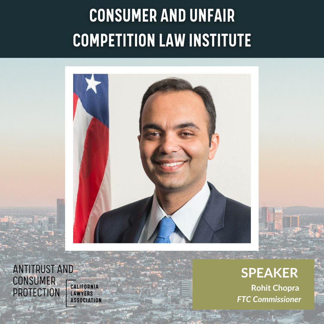 CLAAntitrust's tweet image. KeyNote: Fireside Chat with former CFPB Director Rohit Chopra

Mr. Chopra will examine the federal government’s priorities in consumer protection and discuss the past and future of consumer protection enforcement in California and nationwide

Register: calawyers.org/2026-consumer-…