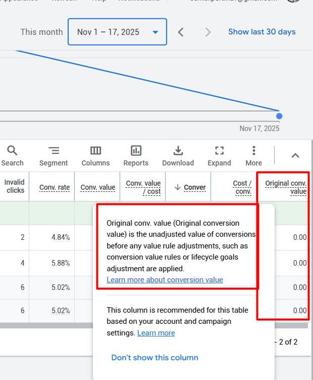rustybrick's tweet image. Google Ads new &quot;Original Conversion Value&quot;  seroundtable.com/google-ads-ori…