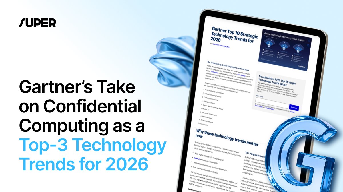 super__protocol's tweet image. Confidential Computing is now at the heart of enterprise security and #AI strategy.
Gartner’s new Technology Trends Playbook for 2026 ranks Confidential Computing in the top 3, calling it the number one enabler for #secure #AI, analytics, and compliance for the next 1-3 years.…