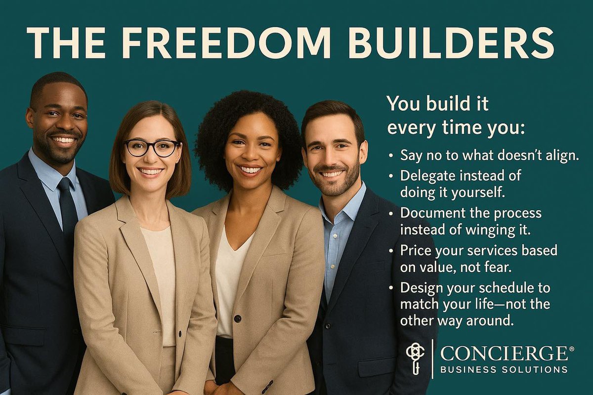 ee_software's tweet image. ✨Freedom Builders✨ Say no, delegate, document, price by value + design a life-aligned schedule. Build the freedom you deserve. 📧 info@conciergebusinesssolutions.com