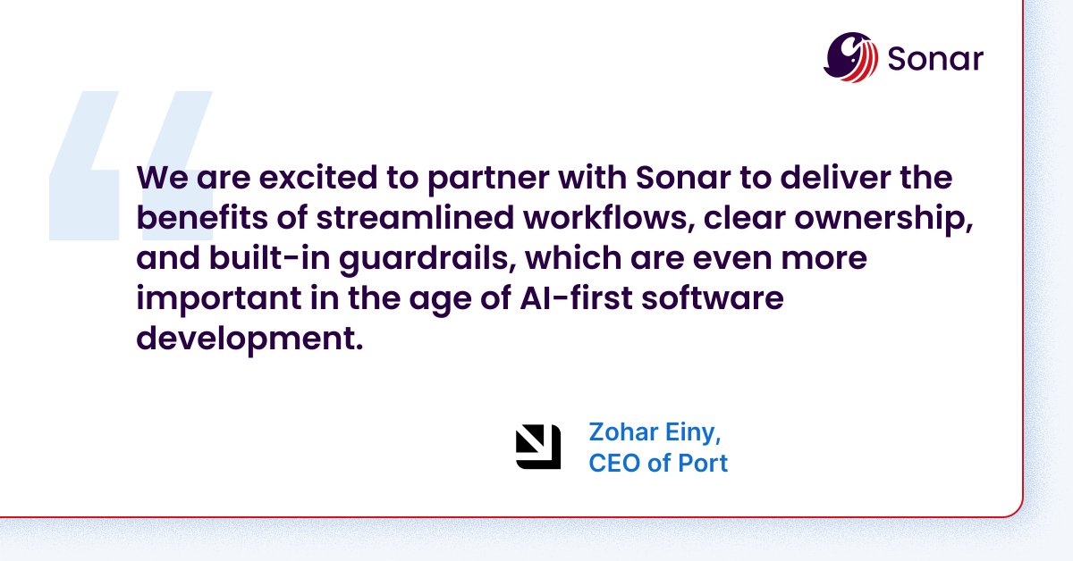 SonarSource's tweet image. Hey platform teams! 👋

Our partnership with @GetPort_io lets you plug Sonar&apos;s analysis right into your internal developer portal. 🛠️ Devs get quality and security feedback in one place, and you get automated standards. Easy. 😎 bit.ly/4oBPttz 

#CodeQuality