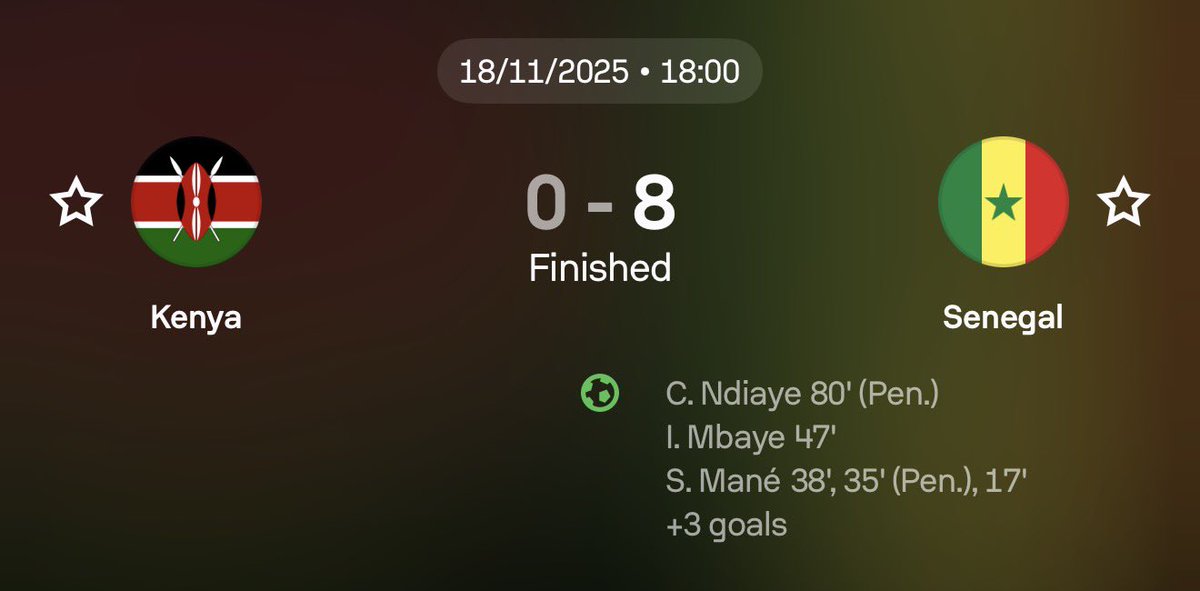 EricNjiiru's tweet image. FT: Senegal 8-0 Kenya 

That is Kenya’s second-heaviest defeat in history, since the 13-1 loss to Ghana in 1965. Utterly embarrassing! 

Thoughts on that performance?