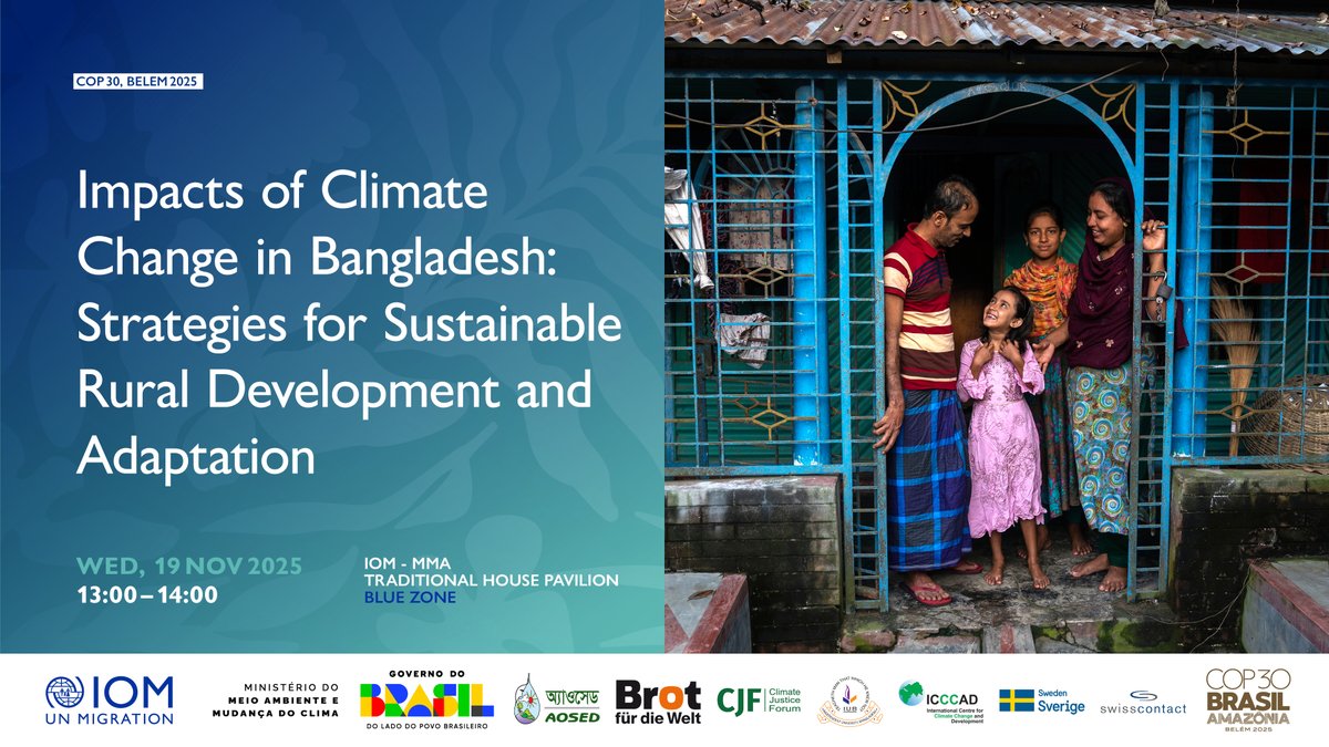 IOM_MECC's tweet photo. What’s on today at the @UNmigration & @mmeioambiente Traditional House Pavilion? 🌱
Join us at #COP30 to celebrate traditional peoples’ knowledge and explore the links between #ClimateChange and #HumanMobility
Blue Zone 📍C-71 https://t.co/pUHwOPqyZe