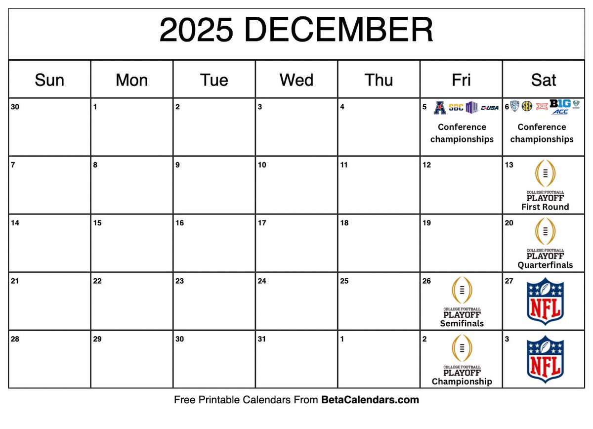 Reminder that the CFB calendar is easily fixable

1. Move Army-Navy to Week 0
2. Playoffs start a week after CC (old Army-Navy week)
3. Quarterfinals the week after
4. Semifinals the week after
5. Championship on first Sat of Jan

Portal opens late December for minimal CFP impact