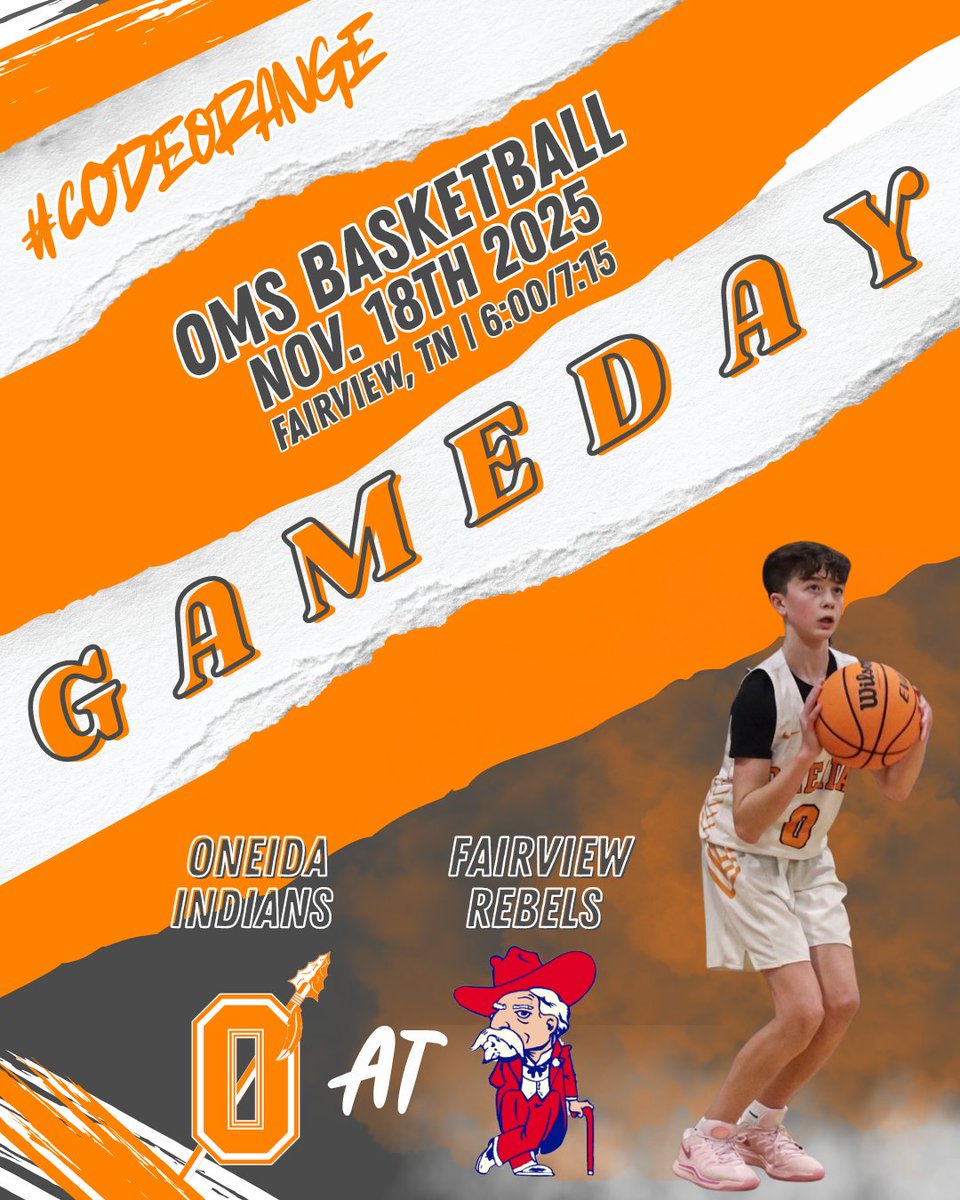 It's a second consecutive night of action for the OMS Indians as they travel to the south side of the county to take on the Rebels of Fairview. Girls game tips at 6 pm. Boys follow at 7:15 pm. Good luck Indians! #CodeOrange #OneidaPride
