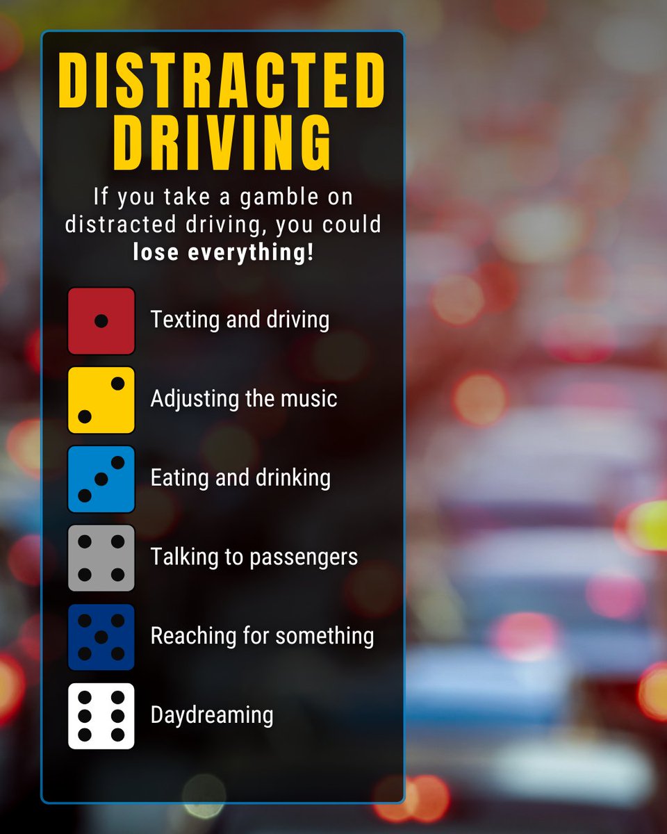 Don't roll the dice 🎲 on your safety — you'll never win. ❌

Eyes on the road. Hands on the wheel. All. The. Time. 👏👏