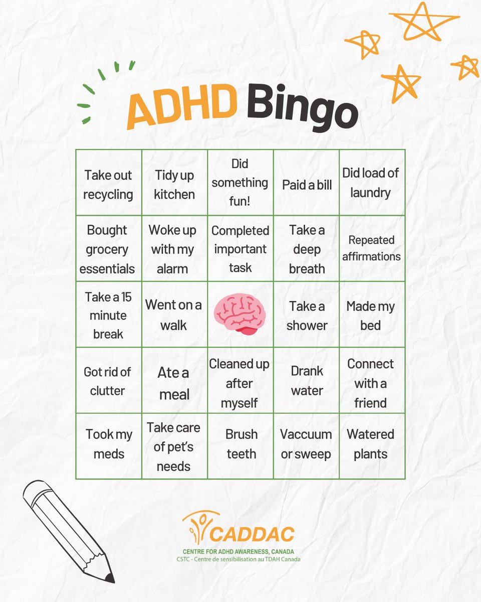 If you have ADHD, it can be hard to stay positive in a world that doesn’t feel made for you. Celebrating wins, no matter how small, can make a world of difference for mental health!

Can you get a 'Bingo!' this week? 🌟😎