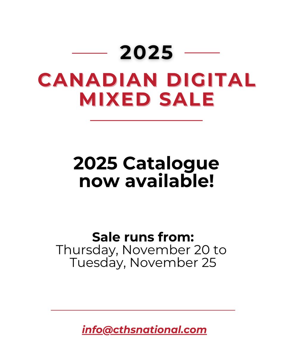 The countdown is on! The 2025 Canadian Digital Mixed Sale begins on Thursday Nov 20 9:00am EST. The 2025 Catalogue is now available here: irp.cdn-website.com/600bf153/files…