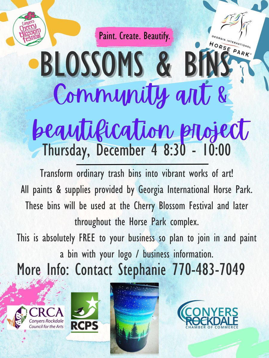 CRCArts's tweet image. Join CRCA at the next Blossoms &amp;amp; Bins painting session - Dec 4 from 8:30 am - 10 am at the Georgia International Horse Park pavilion.  See you there!