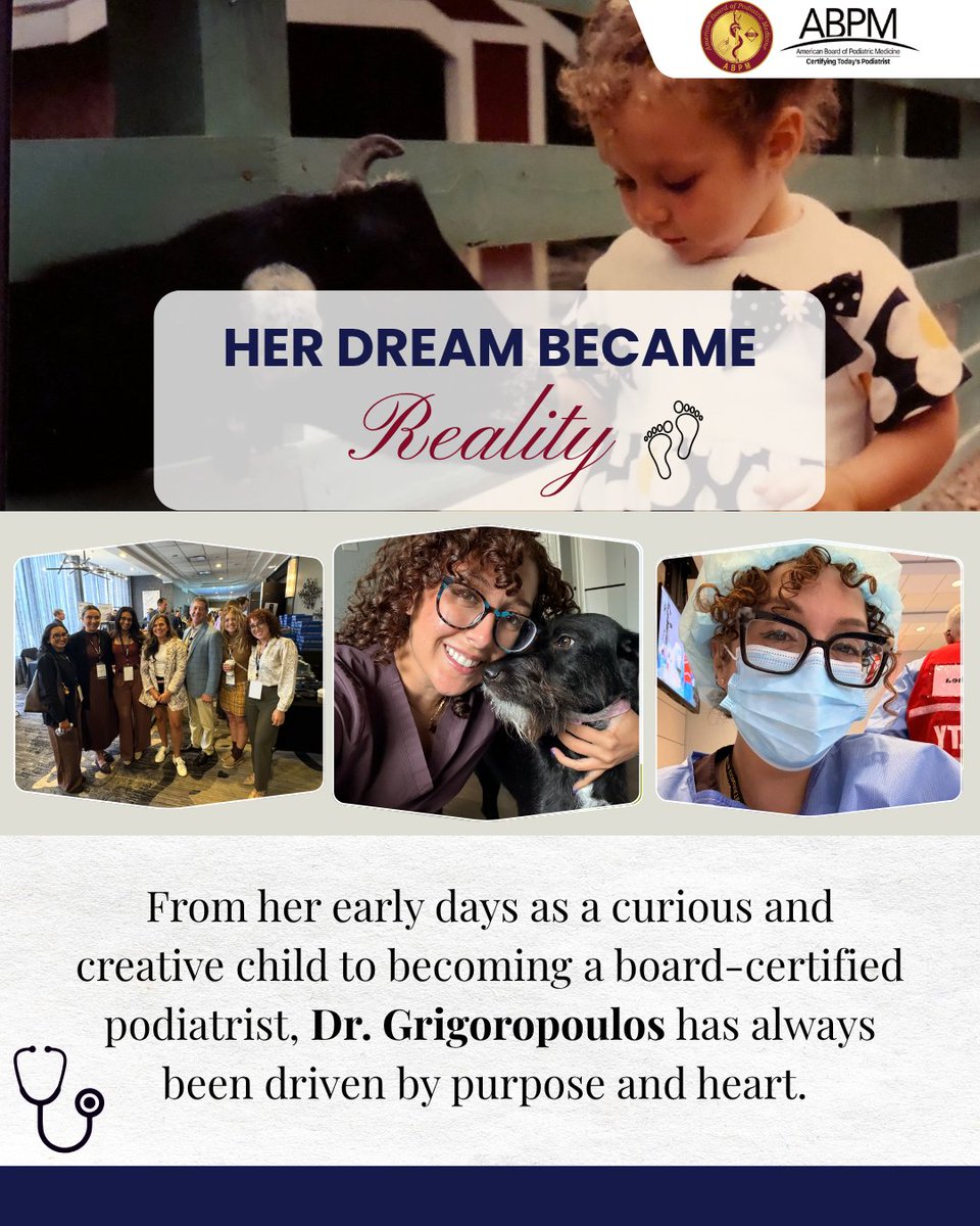 podiatryboard's tweet image. Then and now! ⭐Highlighting Dr. Grigoropoulos for her hard work and dedication to patient care.
We’re grateful for all that you do! 💕 #ABPM #podiatryboard #Podiatry #Highlight Dr. Grigoropoulos