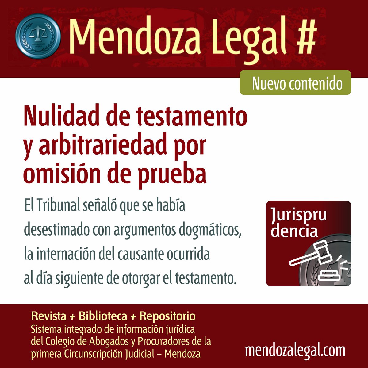 ✍🏼 Nulidad de testamento y arbitrariedad por omisión de prueba: prescindencia de constancias esenciales de la causa. Un nuevo fallo disponible en #MendozaLegal.

💻 Se puede leer en: colabogmza.com.ar/nulidad-de-tes…