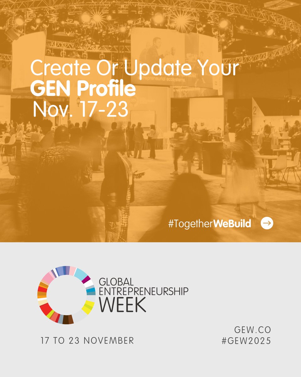 GEWUSA's tweet photo. Celebrate #GEW2025 with a perk from GEN 🎉

Create or update your free GEN profile between Nov. 17–23 and get a complimentary pass to the next Global Entrepreneurship Congress (date and location to be announced).

Create your profile — or invite a friend: https://t.co/4f8x0W5Q92 https://t.co/cu7KNRnimq