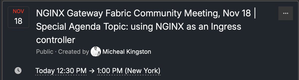 nginxorg's tweet image. Starting soon: NGINX Gateway Fabric weekly Community Meeting. Special agenda topic: ingress-nginx retirement and migration options 
📌NGF Community Meeting 
📅 Today, 9:30am PT/17:30 GMT 
🔗community.nginx.org/t/nginx-gatewa…

#nginx #kubernetes #ingress #opensource