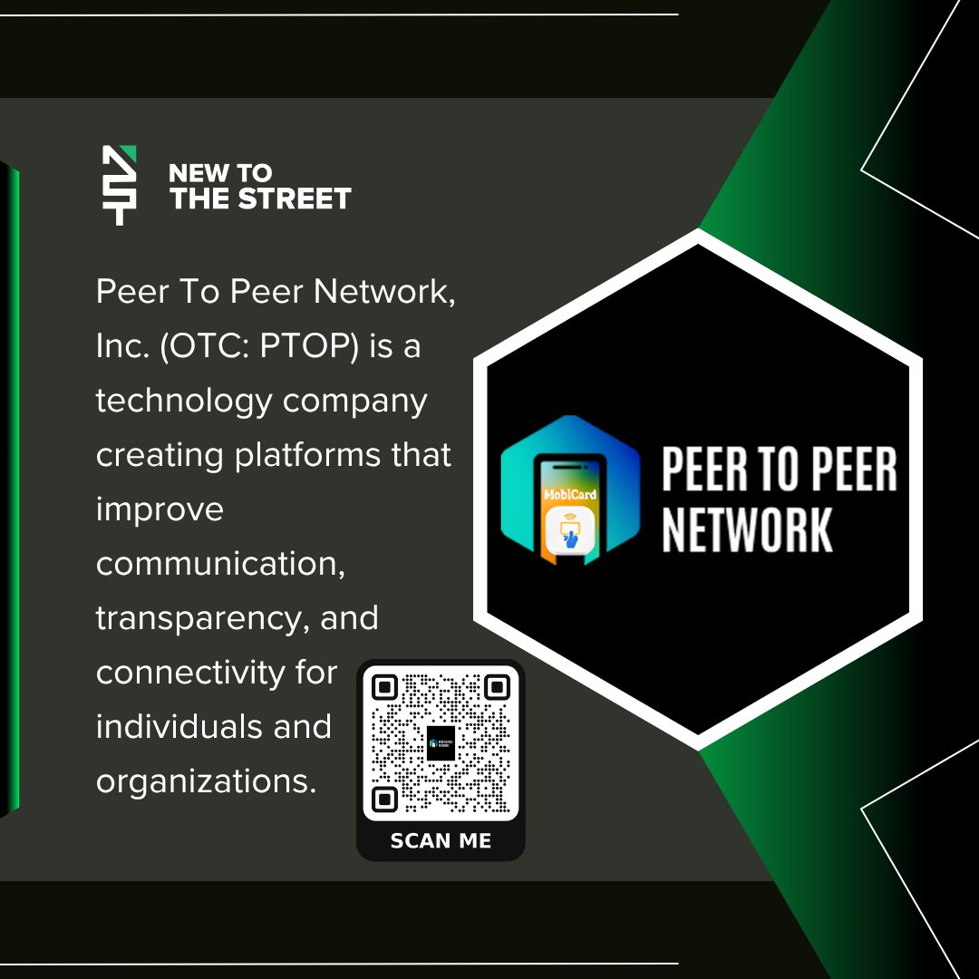 NewToTheStreet's tweet image. Peer To Peer Network is Elevating Digital Connectivity! 🤝🏻⚡

Peer-to-Peer Network (OTCID:PTOP) is building platforms that boost communication, transparency, and connectivity for people and organizations. @vincemedia1 @freemobicard 

Watch @NewToTheStreet latest interview…
